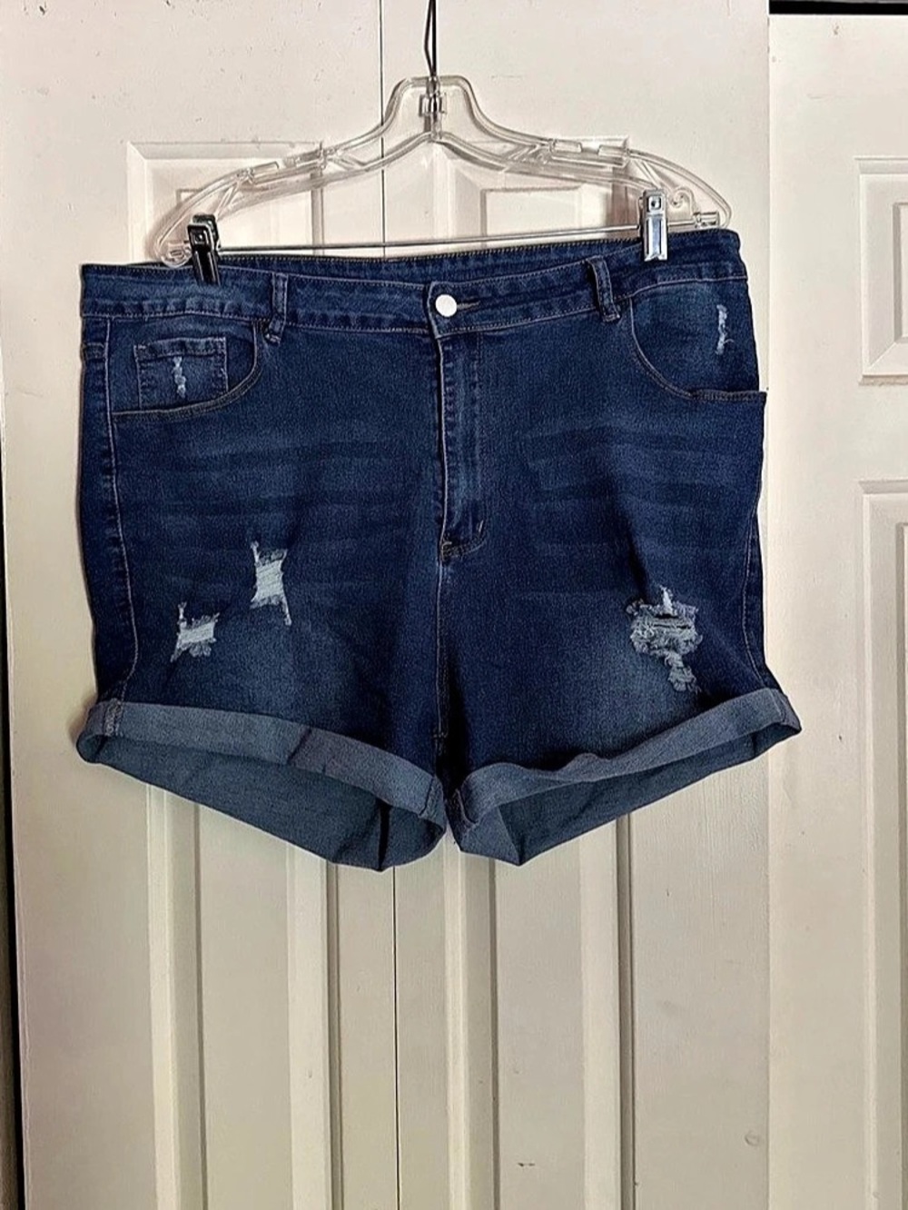 SHEIN Curve Denim Shorts Distressed Denim Shorts in Blue Size 4XL